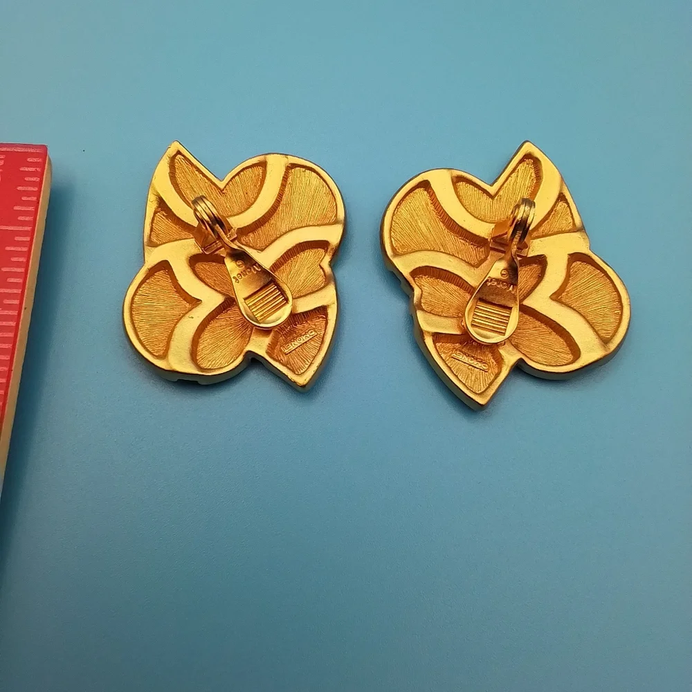 Monet Goldtone  Abstract Clip On Earrings